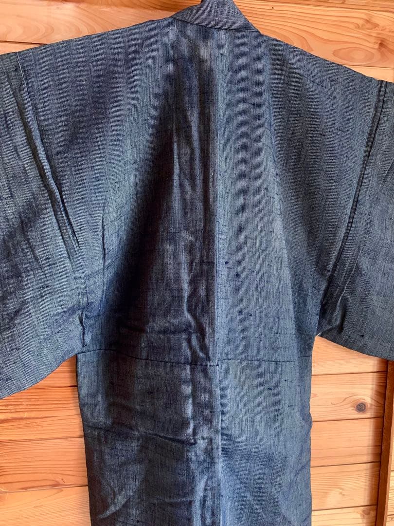 藍染着物　長着　メクラ　縞　紬　木綿