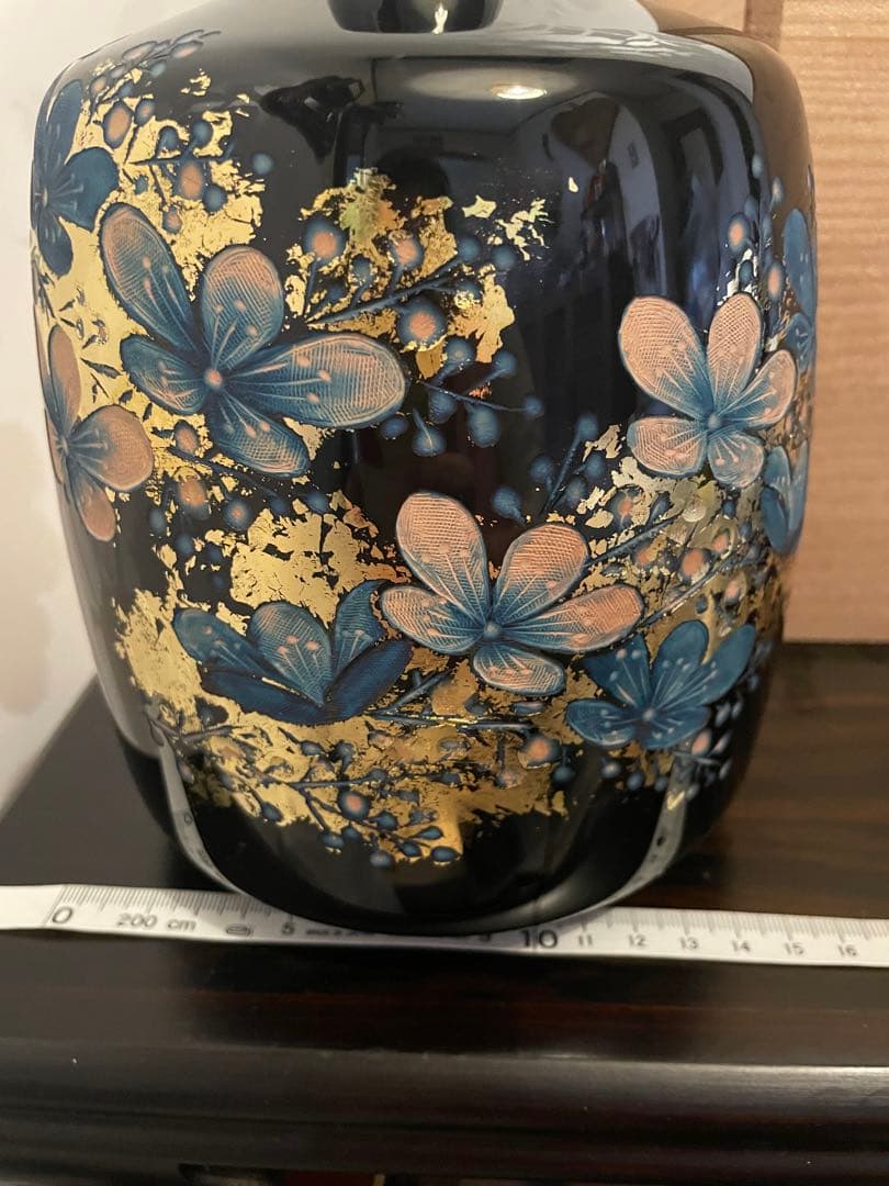 【未使用】彫漆飾壺　美之作 花瓶　草花漆花瓶　箱入り　讃岐漆芸 共箱 漆飾壺