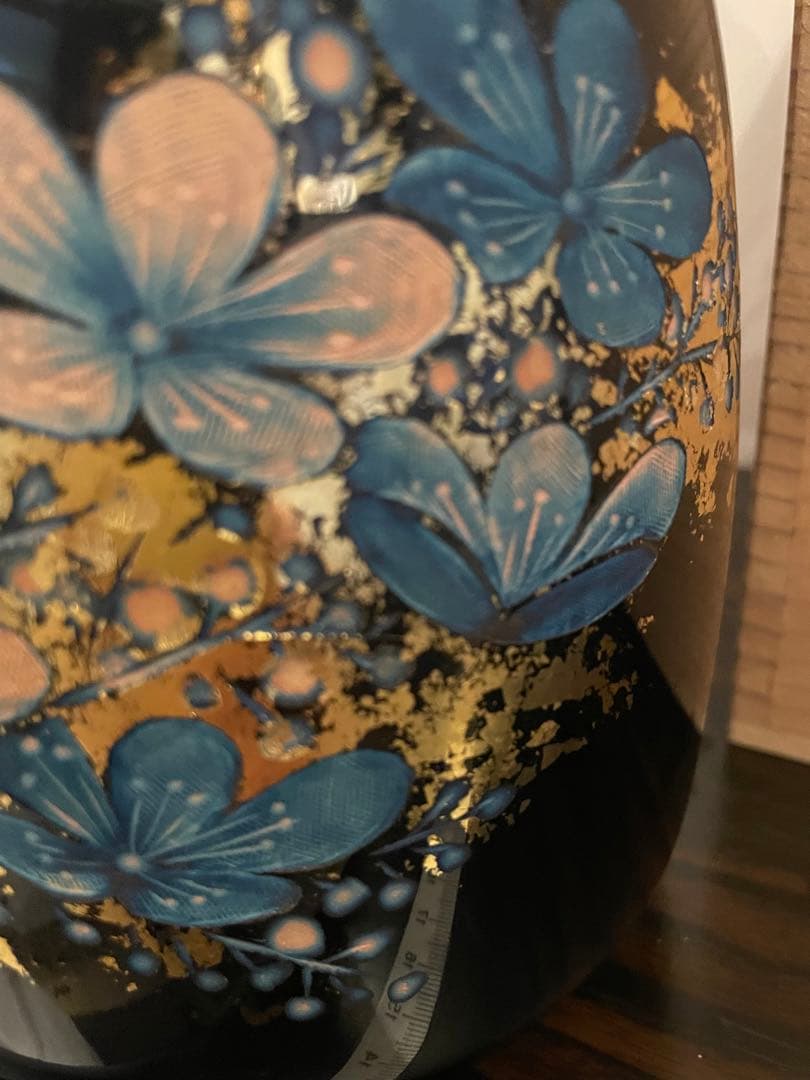 【未使用】彫漆飾壺　美之作 花瓶　草花漆花瓶　箱入り　讃岐漆芸 共箱 漆飾壺