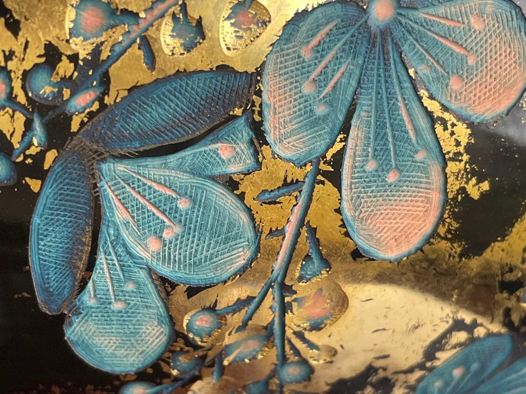 【未使用】彫漆飾壺　美之作 花瓶　草花漆花瓶　箱入り　讃岐漆芸 共箱 漆飾壺