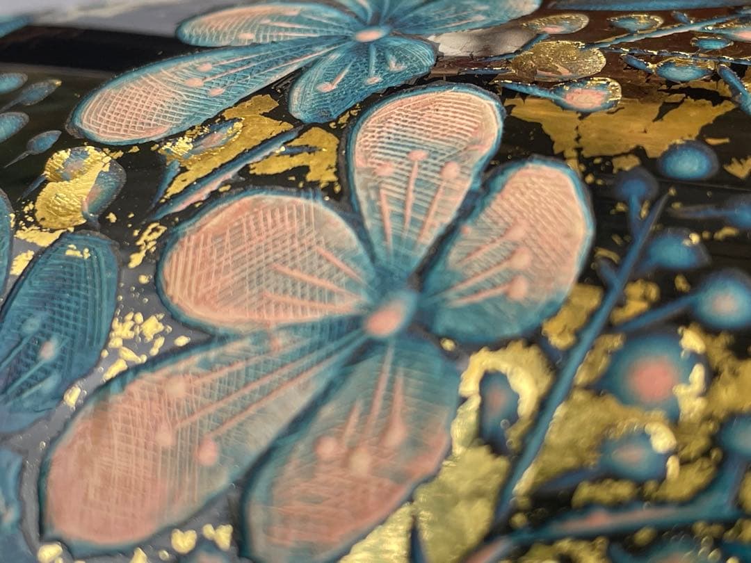 【未使用】彫漆飾壺　美之作 花瓶　草花漆花瓶　箱入り　讃岐漆芸 共箱 漆飾壺