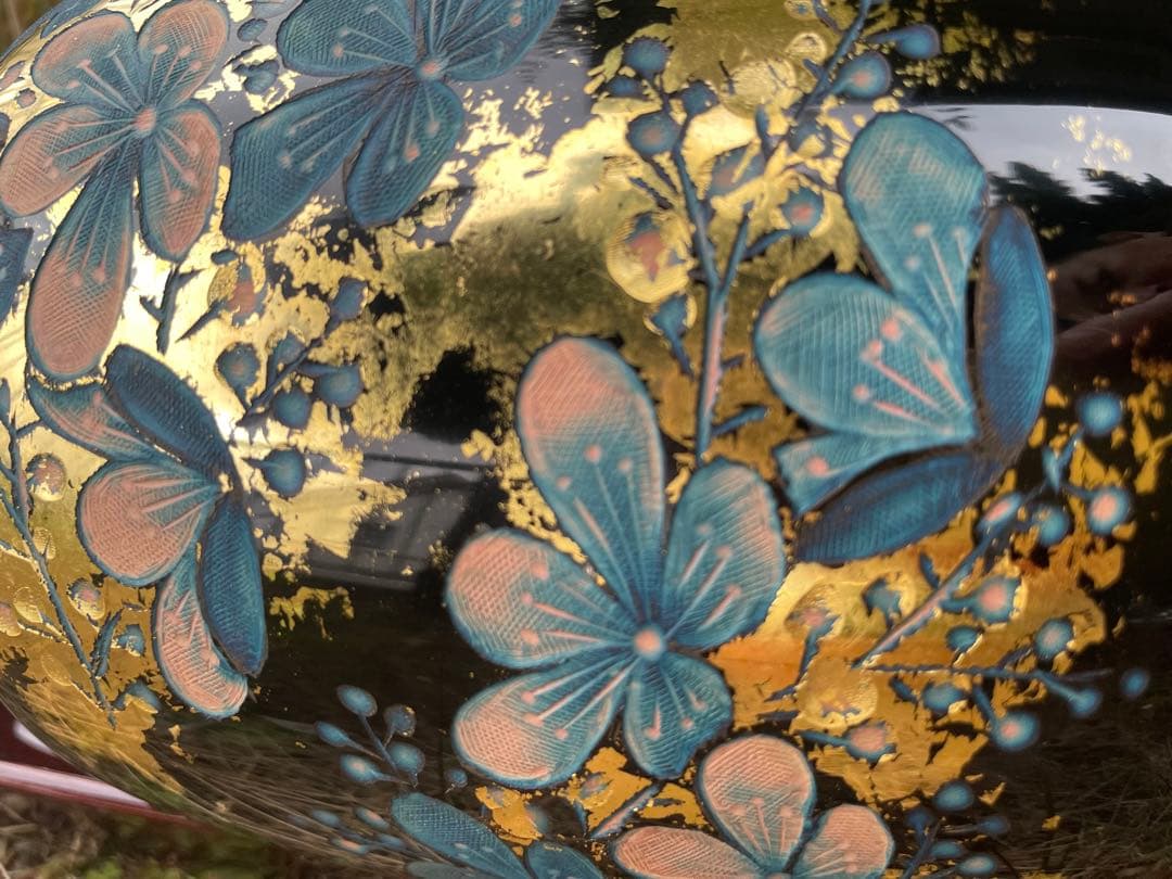 【未使用】彫漆飾壺　美之作 花瓶　草花漆花瓶　箱入り　讃岐漆芸 共箱 漆飾壺