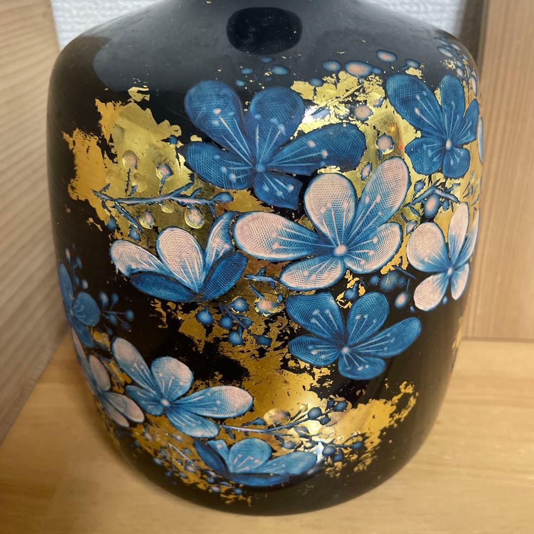 【未使用】彫漆飾壺　美之作 花瓶　草花漆花瓶　箱入り　讃岐漆芸 共箱 漆飾壺