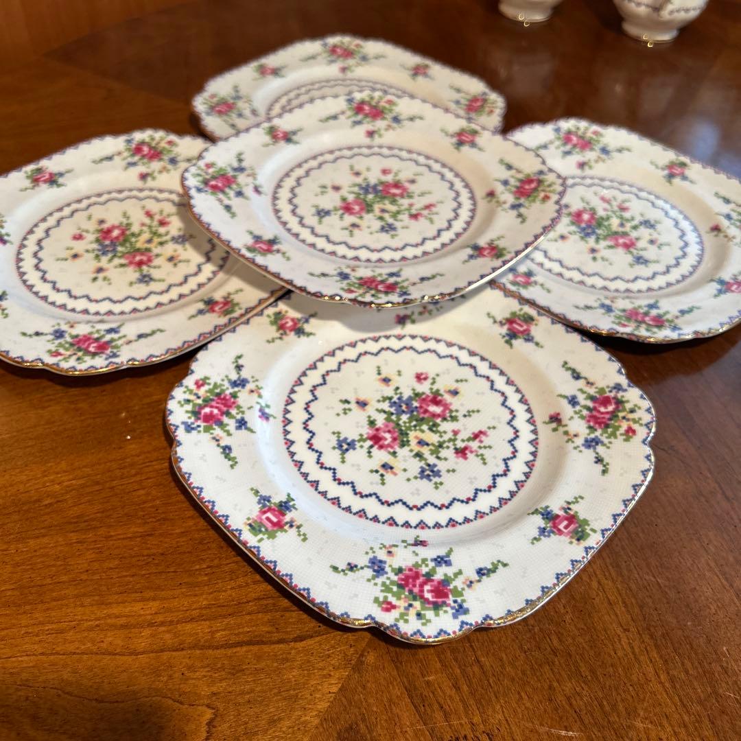 156◆ロイヤルアルバート 19.5cmスクエアプレート 5枚セット　プチポワン