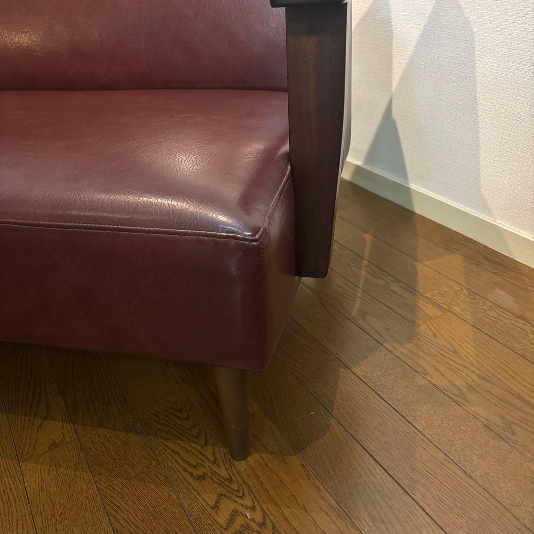 ビンテージ風　2人掛けソファ　合皮レザー　ボルドーカラー【美品】