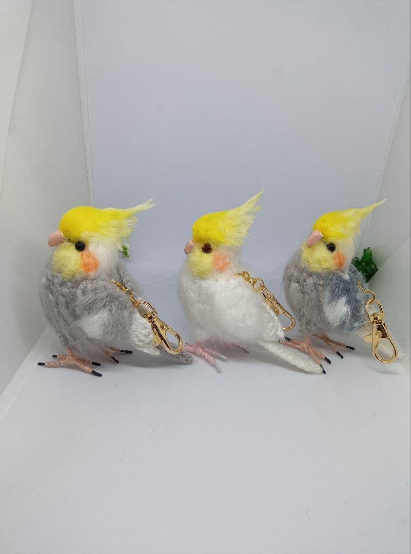 編みぐるみ　インコKeyホルダー6個　猛禽類5羽　〈レモン〉