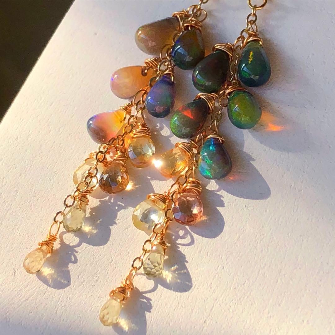 天然石②☆秋色シックなオパール×ジルコンのピアス14kgf