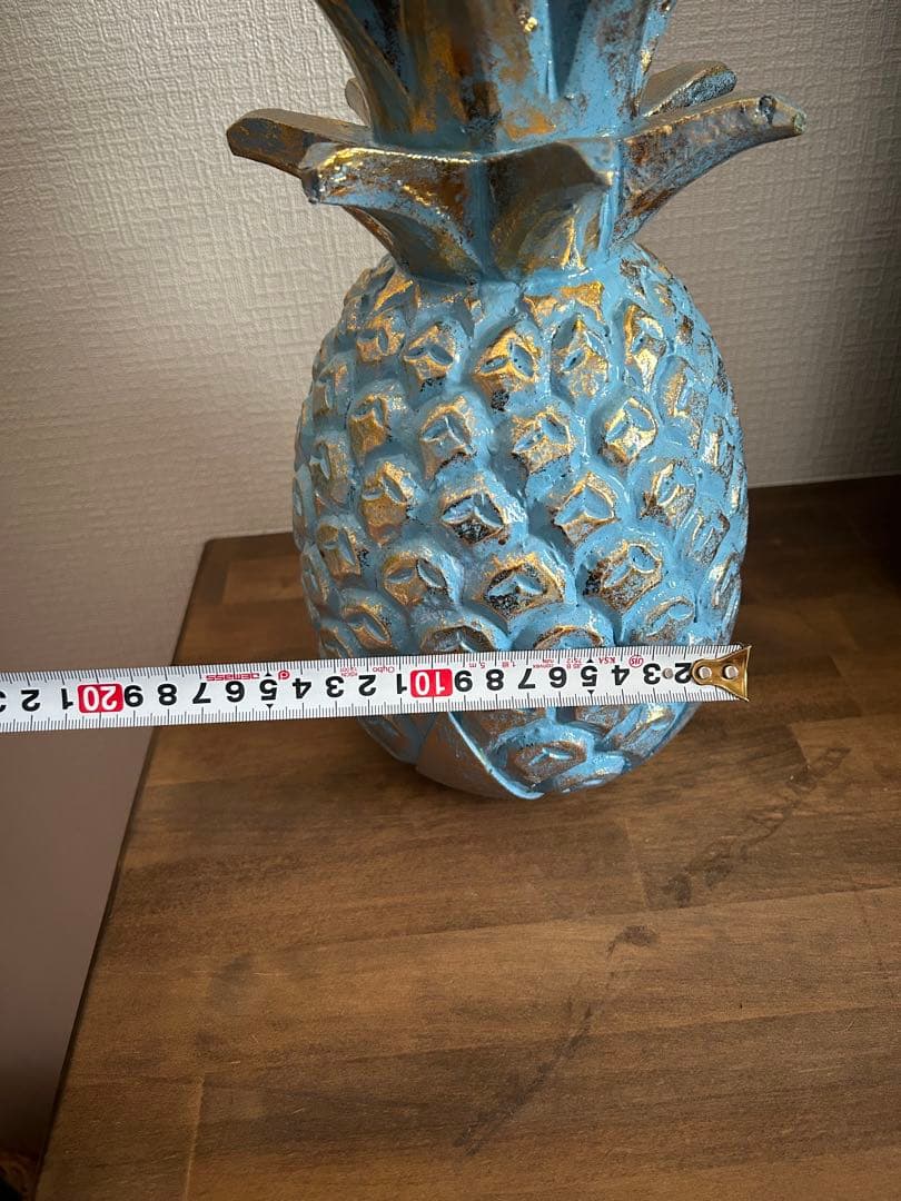 パイナップル型オブジェ 水色、金色アクセント 約37cm在庫1点