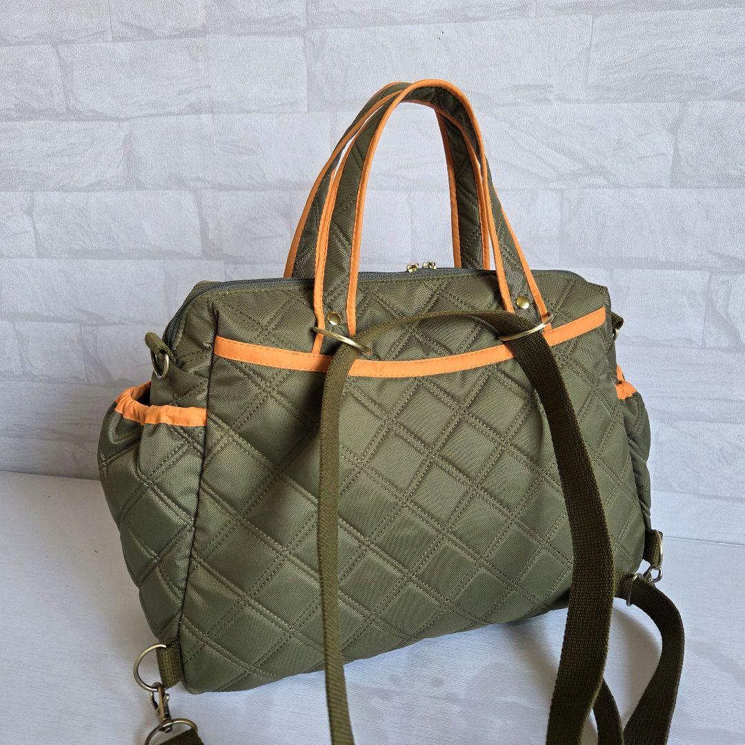 【訳あり】ボストン型4way バッグ(L)　撥水キルト　ハンドメイド