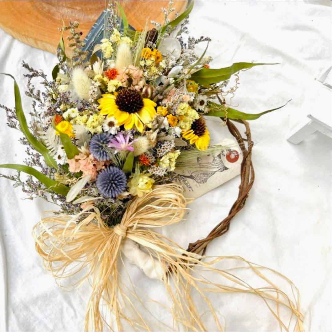 ドライフラワー　リース　ひまわり　スワッグ　向日葵　ヒマワリ