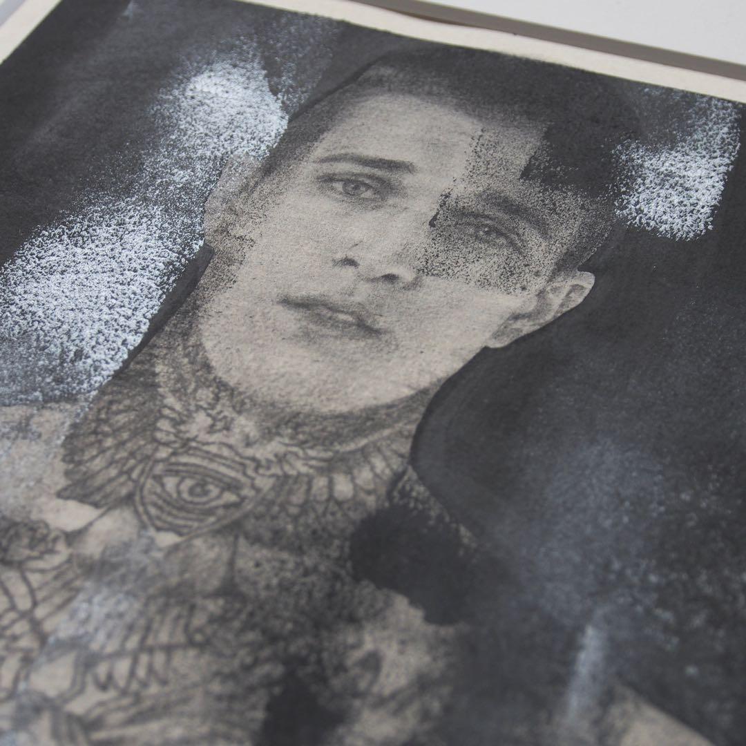 Jimmy Q ポートレート 作品 肉筆画 額入り 絵画 ジミー・Q タトゥー