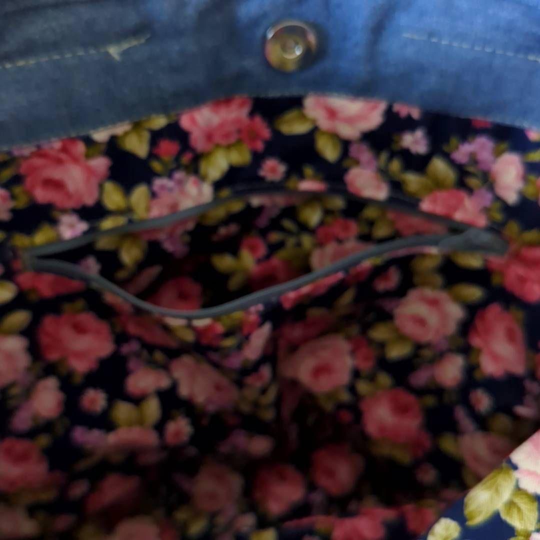 ハンドメイド　リメイク　バッグ　デニム　縫い合わせデザイン　トート　ポーチ付