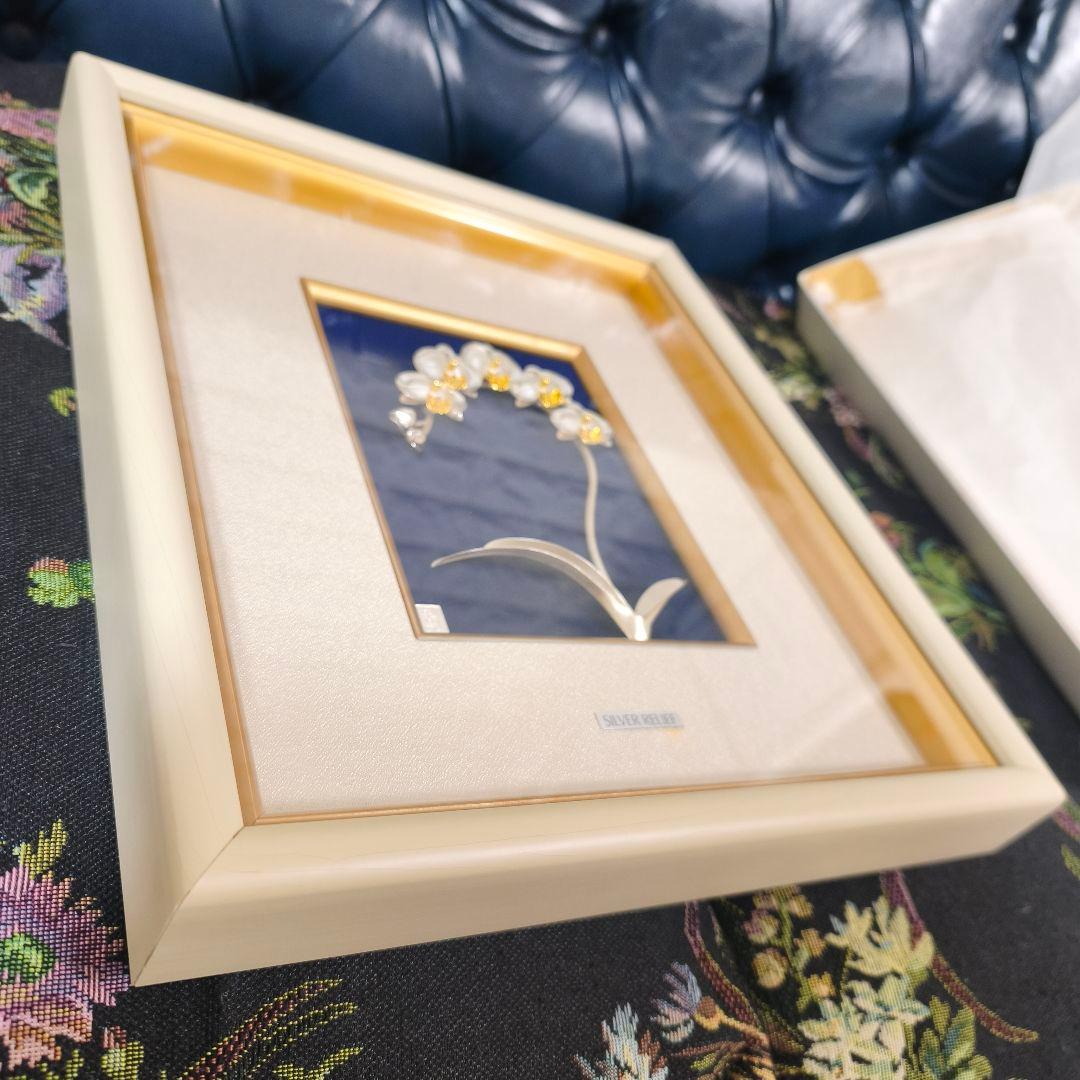 ​純銀 貴金属画 胡蝶蘭 1本立 2号 大淵武則 光則作 額装