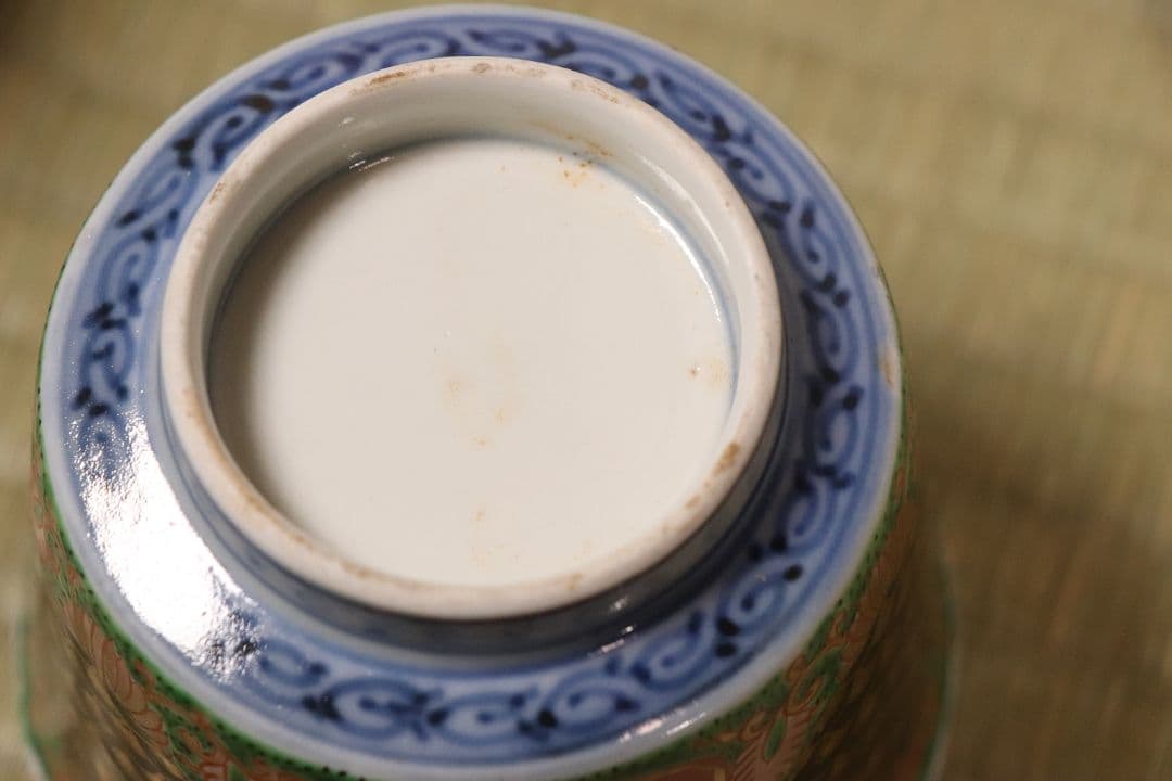 【CM56】古伊万里 色絵 小鉢 向付 八客 人物 青海波 唐草 牡丹 錦手