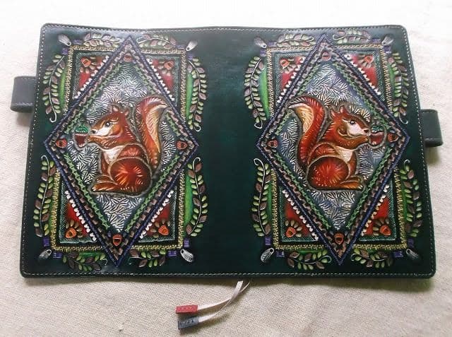 ほぼ日手帳仕様のB6サイズレザー手帳カバー　刻印＆拭き染め