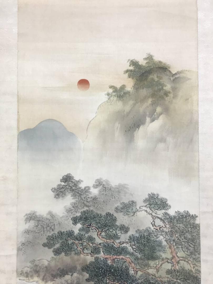 【真作】青雲/双鶴山水図/山水図/鶴図/掛軸☆宝船☆AD-600