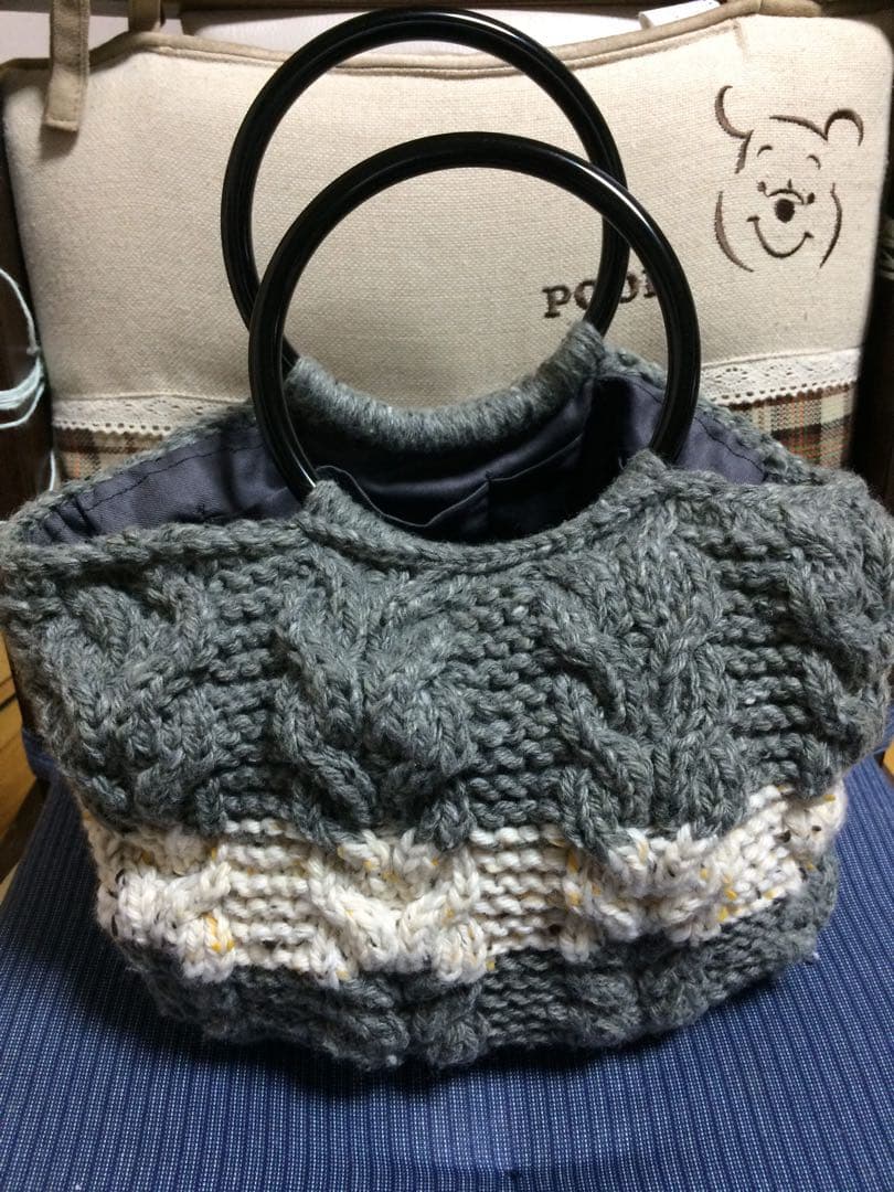 ハンドメイド手編みニットトートバッグ