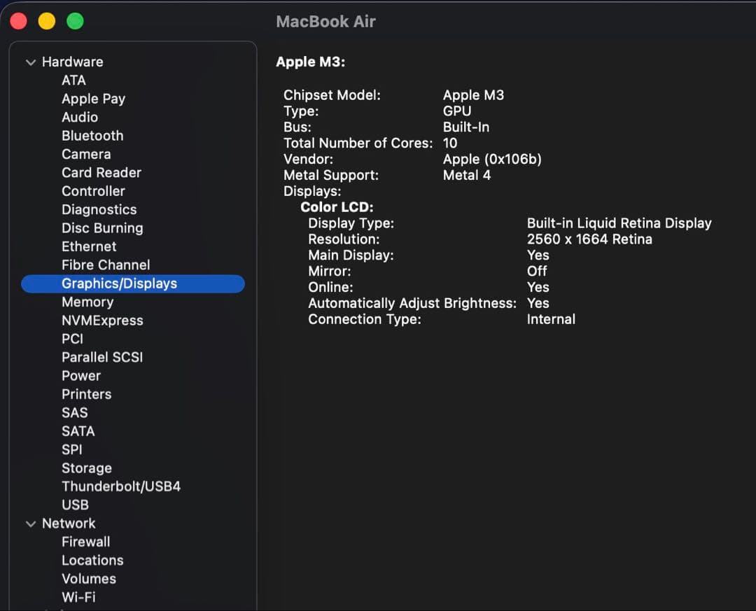 MacBook本体 MacBook Air M3 16GB RAM 512GB Storage