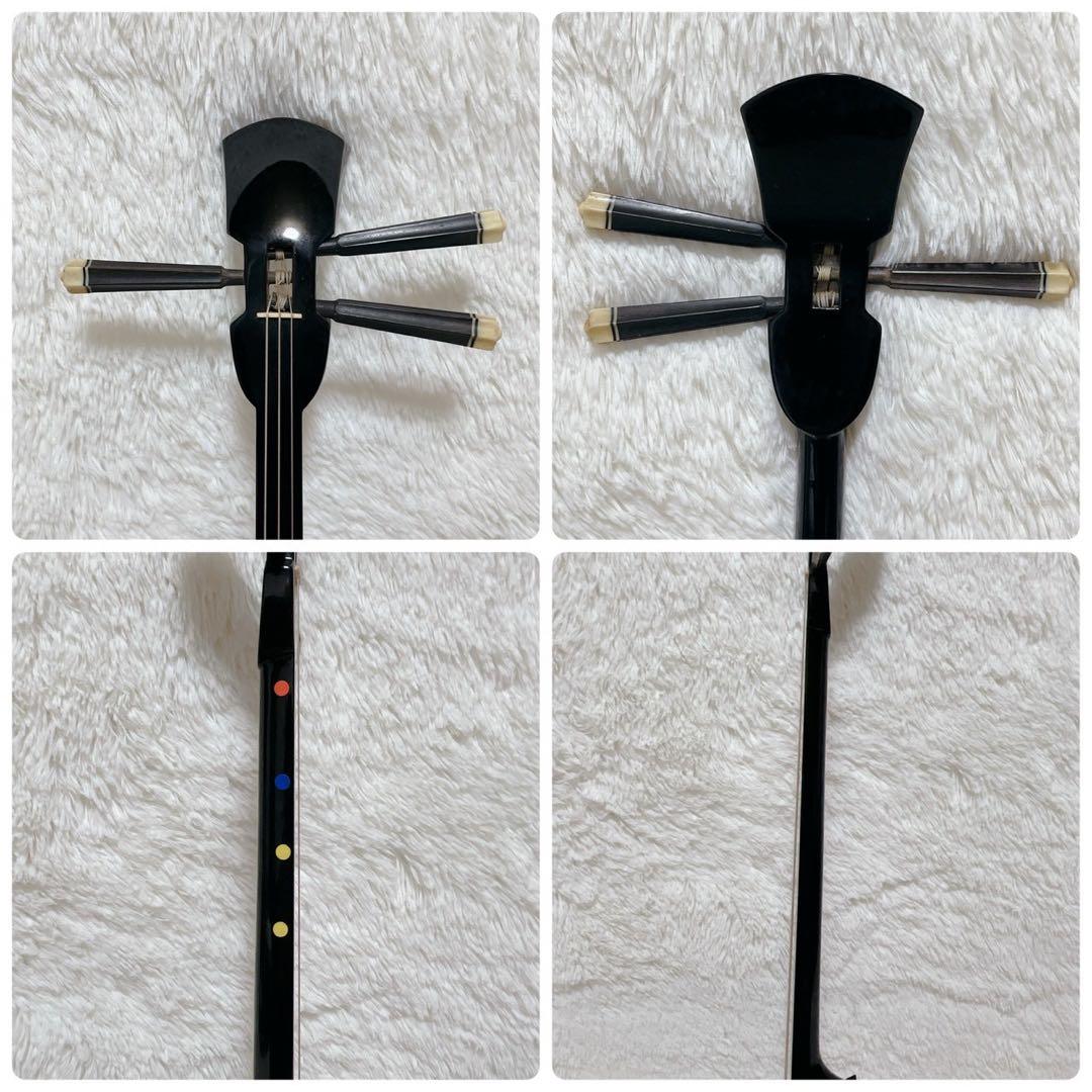 【美品】沖縄三線 本皮 強化張り 二重張り ソフトケース、弦セット、爪付き