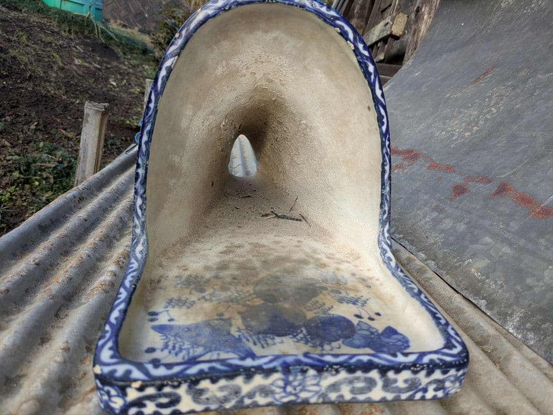 古便器　小便器　セット　青と白の花柄　古道具　アンティーク　伊万里焼