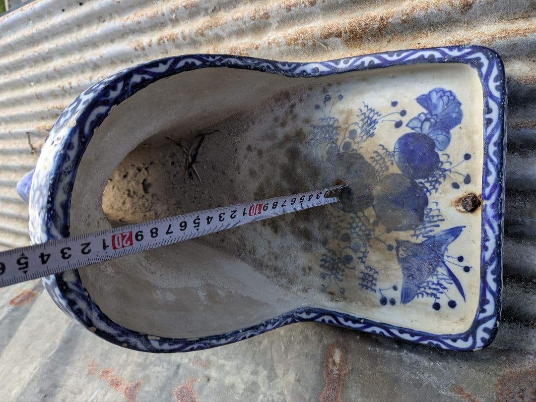 古便器　小便器　セット　青と白の花柄　古道具　アンティーク　伊万里焼
