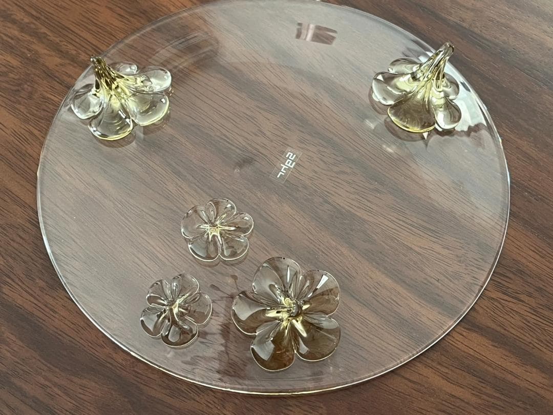 ◆未使用 スガハラ カメリア 足付プレート 23cm お皿 イエロー系 箱付