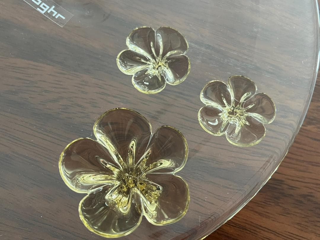 ◆未使用 スガハラ カメリア 足付プレート 23cm お皿 イエロー系 箱付