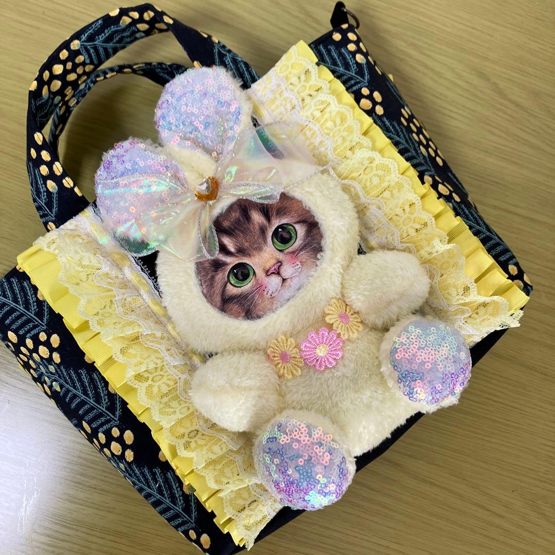 や*ん様 コヤンイサムチョン　フリルレース　帆布　ミモザ　横34縦22マチ10㎝