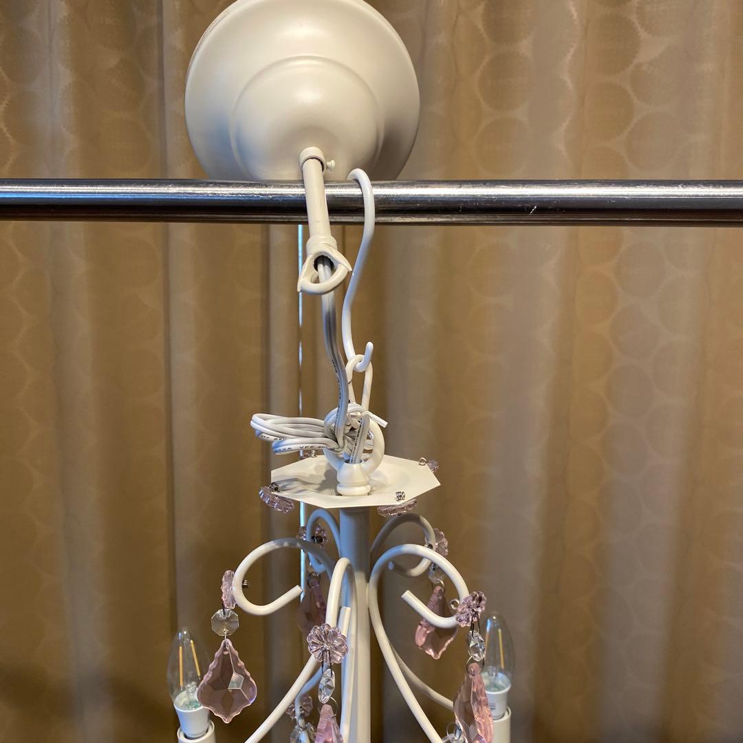 ホワイト ピンク シャンデリア 5灯　シーリングライト　LED