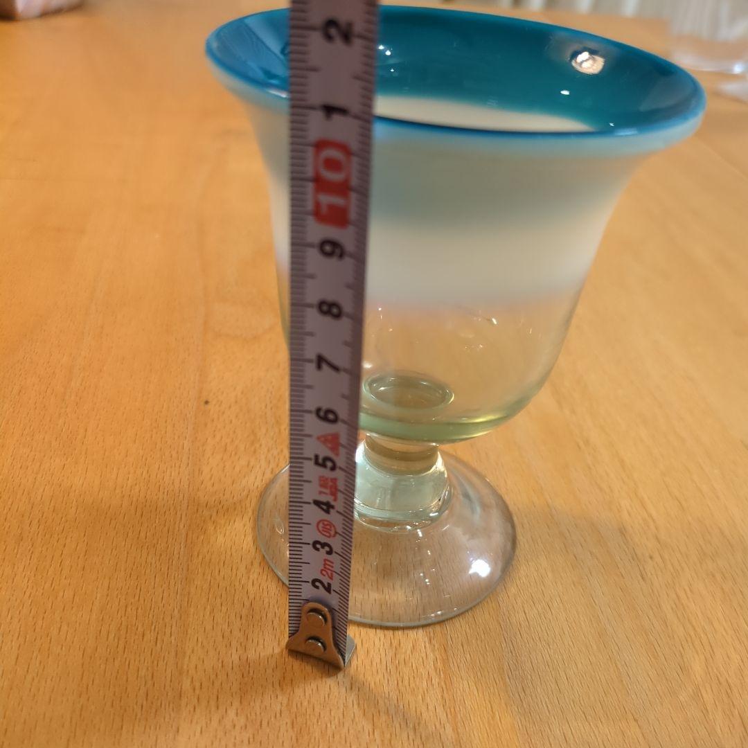 明治大正時代　吹きガラス　脚付きグラス　骨董　氷コップ