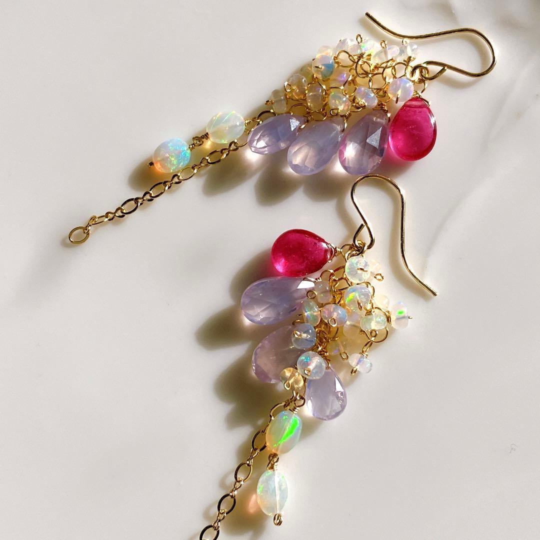 coconut◆高品質✧ルビー×スコロライト×オパールピアス✧14kgf