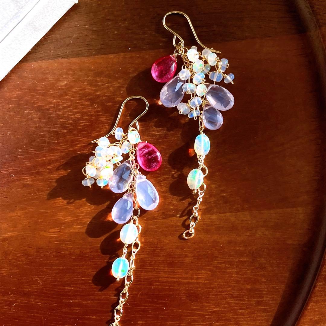 coconut◆高品質✧ルビー×スコロライト×オパールピアス✧14kgf