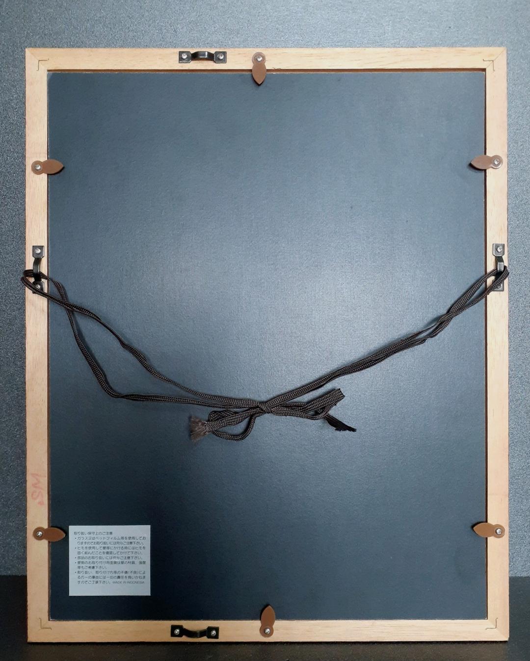 作者不明　ボールペンイラスト　女性と鳥と掛け時計の図　肉筆　SM　額装