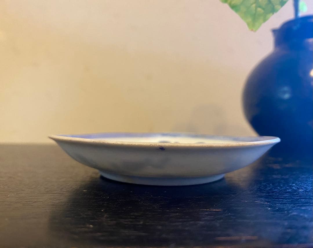 アンティーク・景徳鎮窯・古染付花鳥文・豆小皿•鑑賞スタンド付２点セット