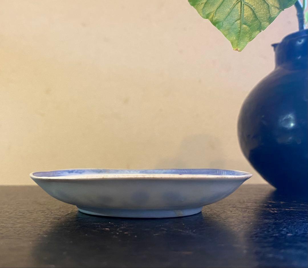 アンティーク・景徳鎮窯・古染付花鳥文・豆小皿•鑑賞スタンド付２点セット