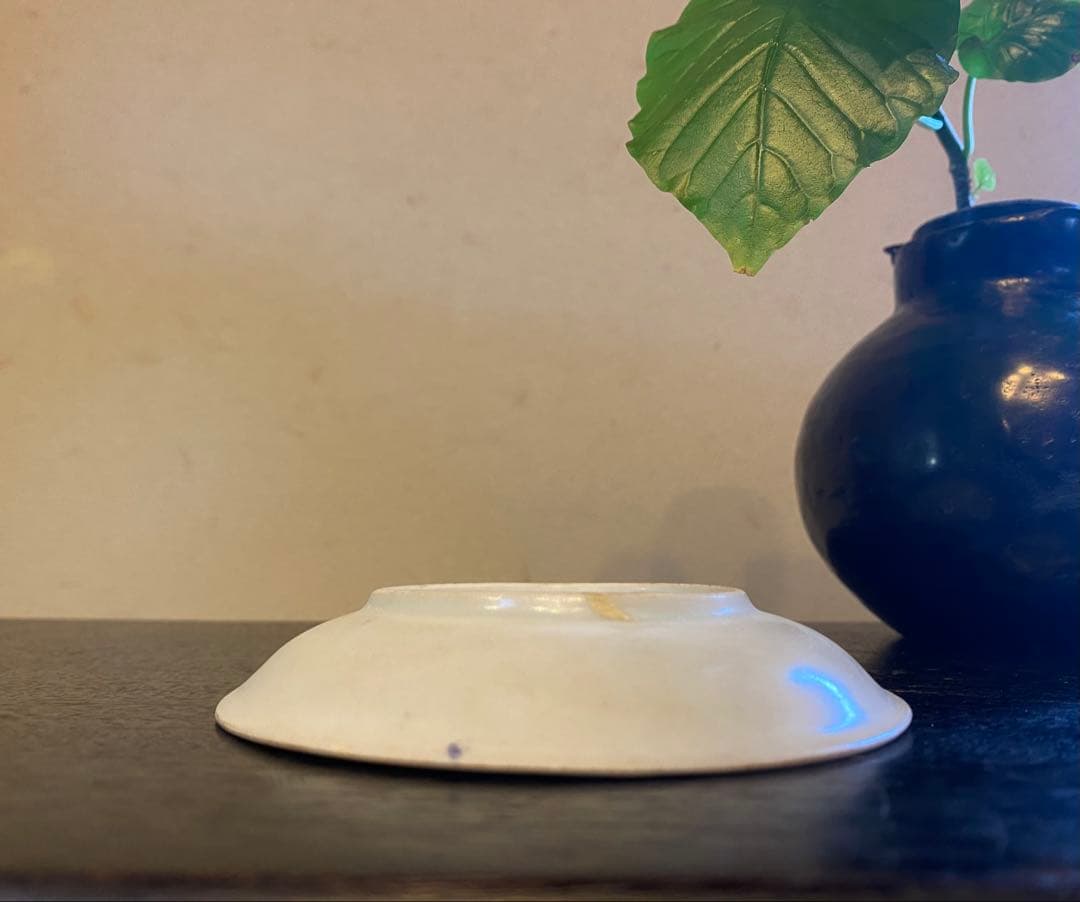 アンティーク・景徳鎮窯・古染付花鳥文・豆小皿•鑑賞スタンド付２点セット