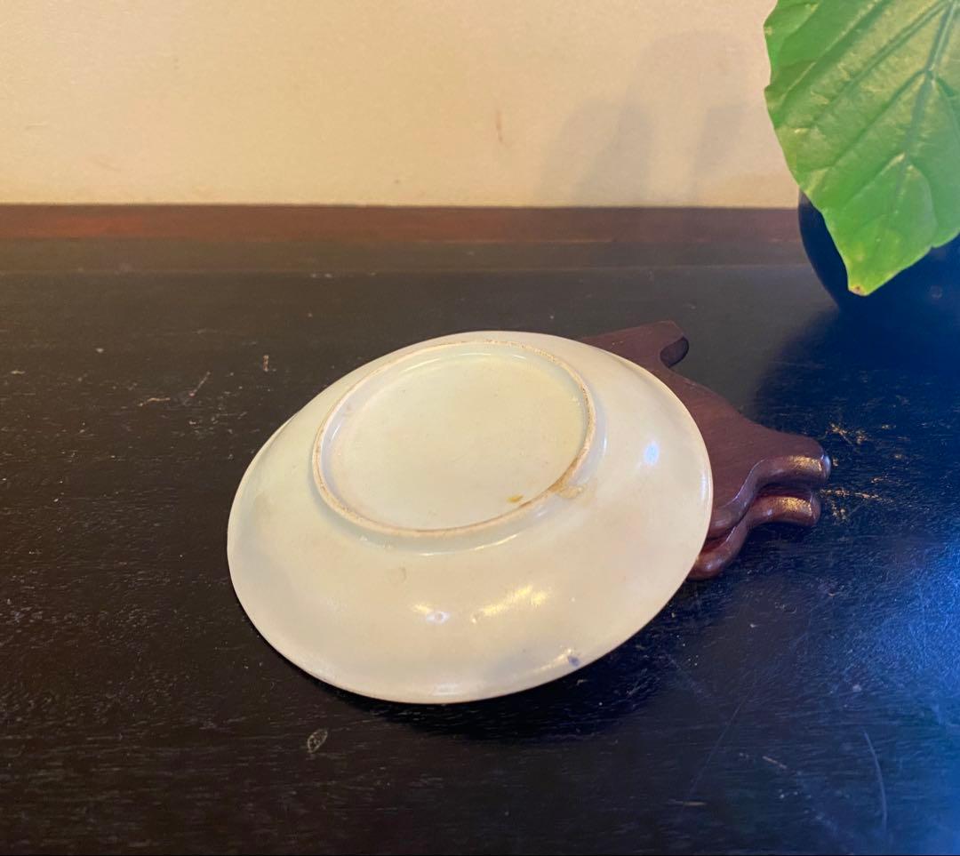 アンティーク・景徳鎮窯・古染付花鳥文・豆小皿•鑑賞スタンド付２点セット