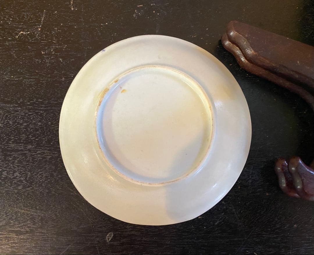 アンティーク・景徳鎮窯・古染付花鳥文・豆小皿•鑑賞スタンド付２点セット