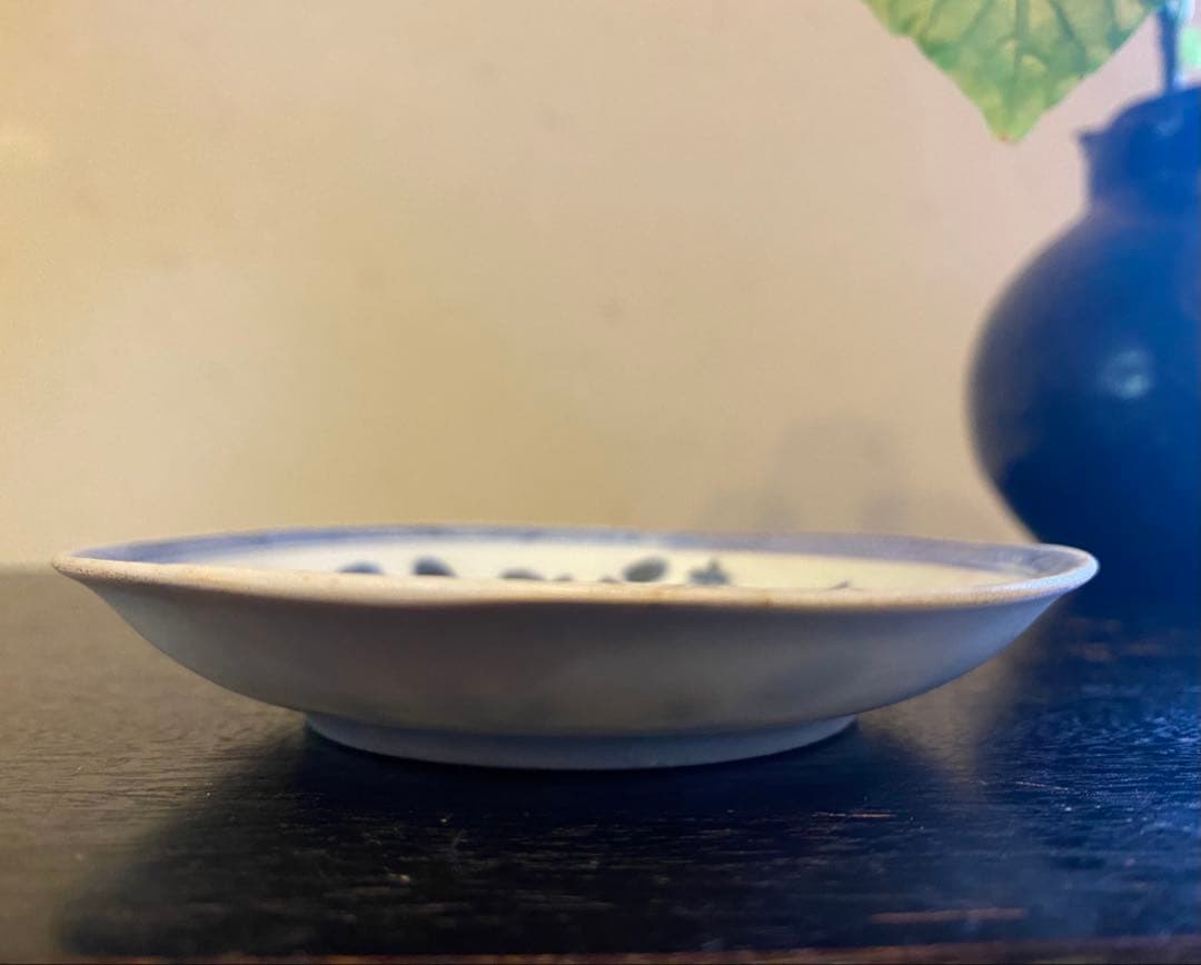 アンティーク・景徳鎮窯・古染付花鳥文・豆小皿•鑑賞スタンド付２点セット