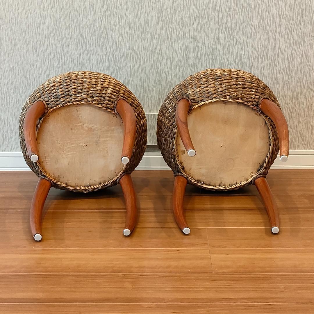アジアン家具　スツール　ローテーブル　ラウンド　2台セット