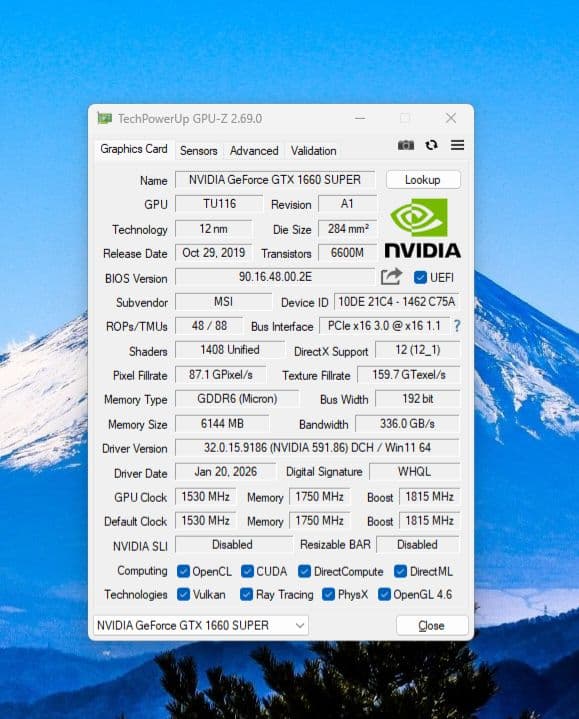 グラフィックボード・グラボ・ビデオカード MSI GTX1660super 6GB