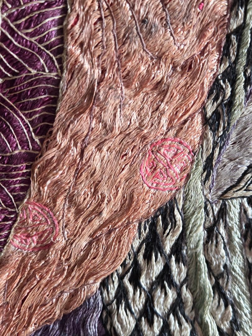 中国アンティーク　シルク(？)　刺繍 寿老（寿星）(？)　西王母(？)　壁掛け