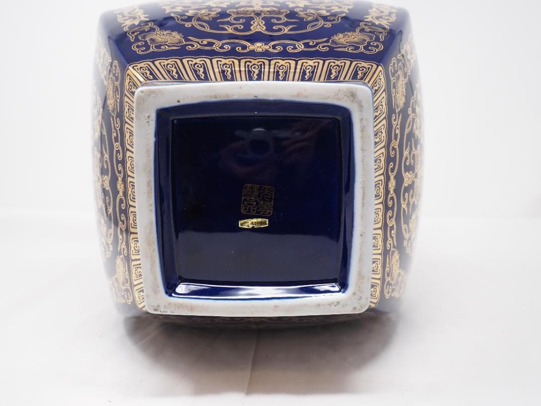 金彩コバルトブルー花瓶　台湾製　-SO