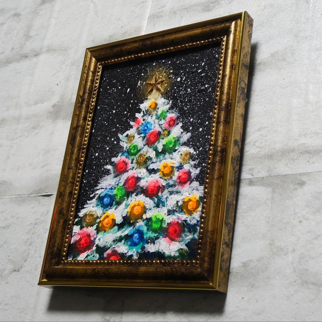 【雪のクリスマスツリー】絵画 油彩 油彩画 絵 油絵