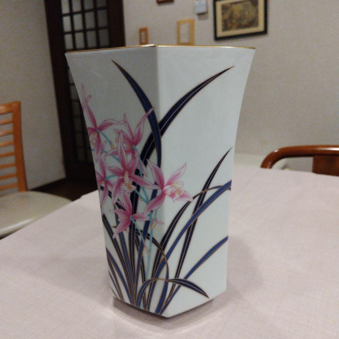 香蘭社　八角形の花瓶 ピンク花柄 陶磁器