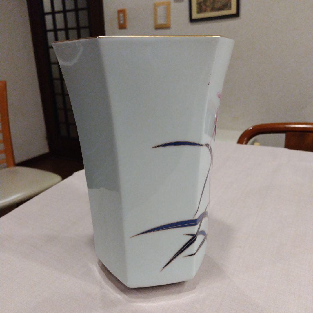 香蘭社　八角形の花瓶 ピンク花柄 陶磁器