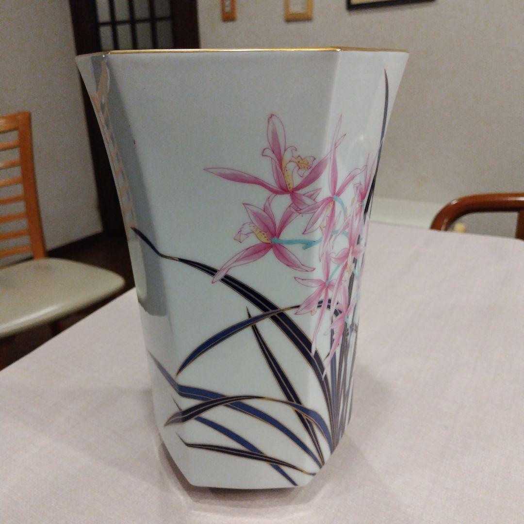 香蘭社　八角形の花瓶 ピンク花柄 陶磁器
