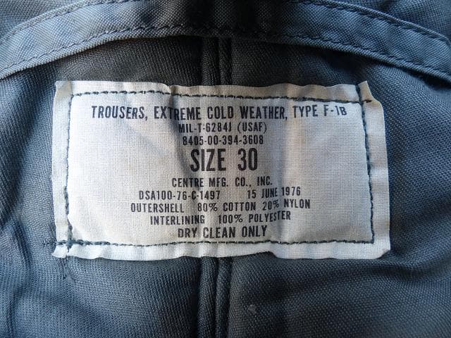 米軍　1976” 極寒用トラウザー F-1B　Ｗ30 USAF N-3B 150