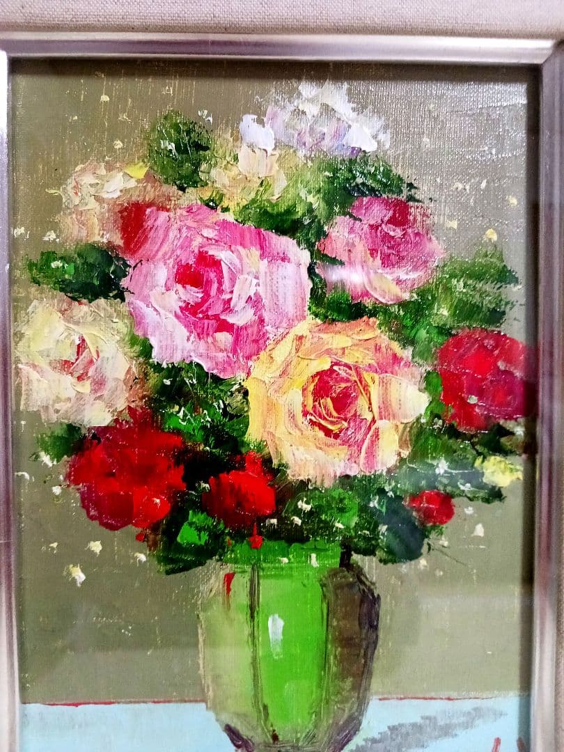 最終！豪華新品　肉筆油絵　　シルバー額縁付き31cm×38cm×6cm