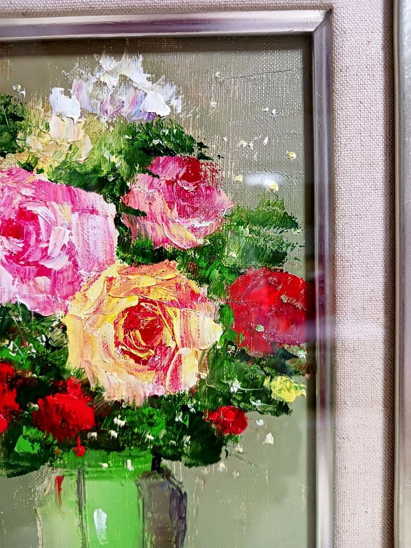 最終！豪華新品　肉筆油絵　　シルバー額縁付き31cm×38cm×6cm
